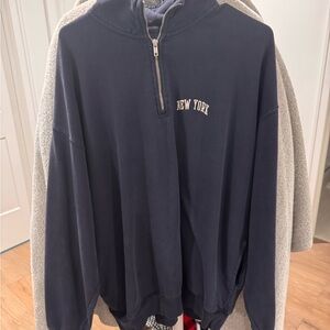 John Galt New York Oversized Navy Quarter Zip Pullover